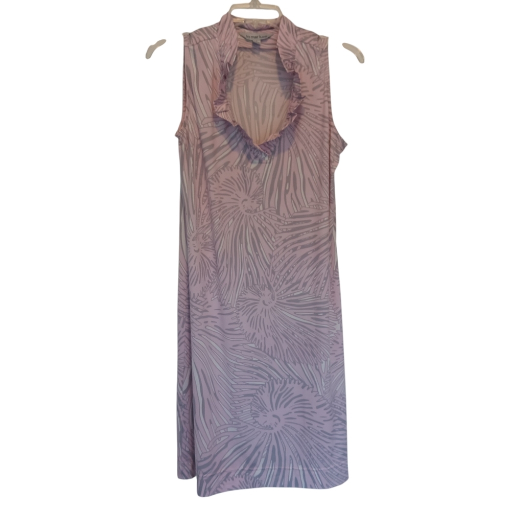La Mer Luxe Sleeveless Ruffled V-Neck Dress Pink/Gray/Cream Size S